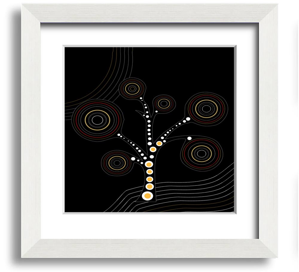 Aboriginal Tree 2 Square Framed Print showcasing vibrant colors and intricate patterns, framed in a stylish border.